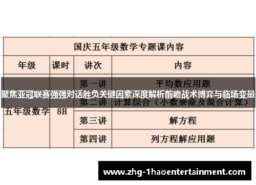 聚焦亚冠联赛强强对话胜负关键因素深度解析前瞻战术博弈与临场变量
